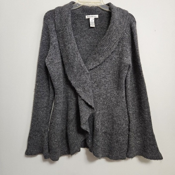 Vtg Susan Bristol Wool Blend Sweater Cardigan Waterfall Ruffled Front Sz Medium - Picture 1 of 8